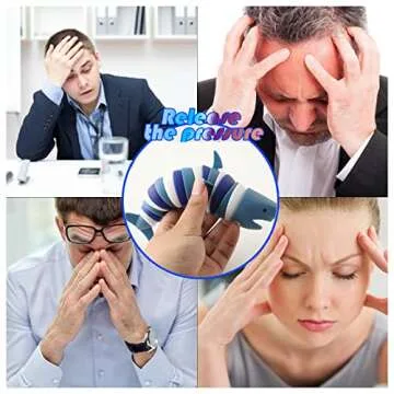 Fidget Slug, 3D Articulated Stretch Shark Stress Reliever, Sensory Stress Relief for Adults and Kids, Pressure Relieving and Anti-Anxiety Office Desk Toy (Multi-Color)