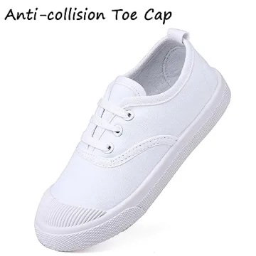 Kids White Canvas Sneakers Slip-On Lace-Up Lightweight