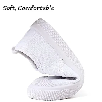 Kids White Canvas Sneakers Slip-On Lace-Up Lightweight