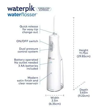 Waterpik Cordless Express Water Flosser, Battery Operated & Portable for Travel & Home, ADA Accepted, Waterproof for Shower Use, White WF-02, Packaging May Vary