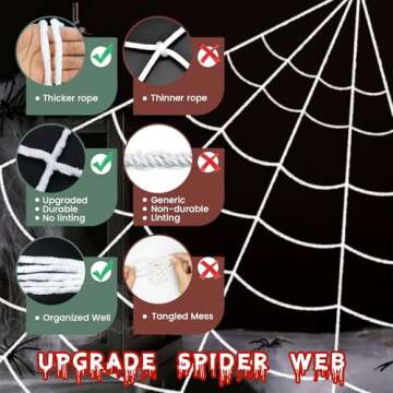 Halloween Decorations Outdoor 200" Halloween Spider Web + 59" Giant Fake Spider and 59" Round Spider...