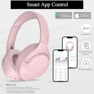 T-fun NC50 Hybrid Active Noise Cancelling Headphones Wireless Bluetooth 5.3, Foldable Over Ear Headphones, Custom EQ via App, 65 Hours Playtime, Low Latency Game Mode, Multipoint Connection