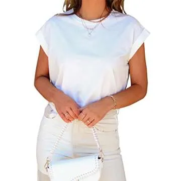 Tankaneo Womens Short Sleeve Cropped T-Shirts Summer Rolled Dolman Sleeve Crop Tops Casual Round Nec...