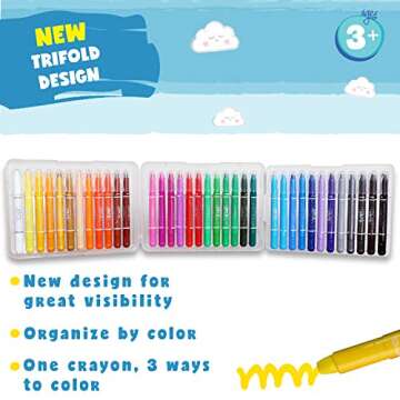 DOODLE HOG Washable Crayons 36 Colors, Kids and Toddler Crayons, Watercolor, Non Toxic, 3 in 1, Gel Crayons for Kids Ages 4-8