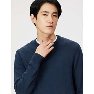 Amazon Essentials Men's Crewneck Sweater, 100% Cotton, Navy, Large, Big & Tall Options Available