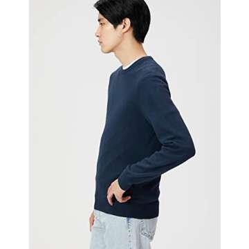 Amazon Essentials Men's Crewneck Sweater, 100% Cotton, Navy, Large, Big & Tall Options Available