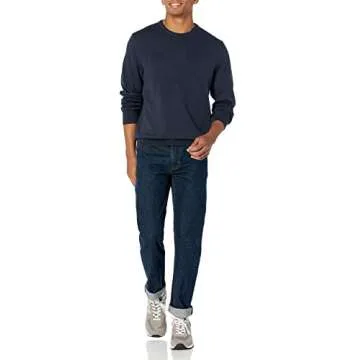 Amazon Essentials Men's Crewneck Sweater, 100% Cotton, Navy, Large, Big & Tall Options Available