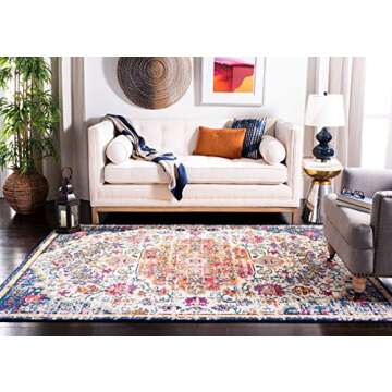 SAFAVIEH Madison Collection Area Rug - 8' x 10', Ivory & Orange, Boho Chic Medallion Distressed Desi...