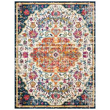 SAFAVIEH Madison Collection Area Rug - 8' x 10', Ivory & Orange, Boho Chic Medallion Distressed Design, Non-Shedding & Easy Care, Ideal for High Traffic Areas in Living Room, Bedroom (MAD447A)