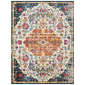 SAFAVIEH Madison Collection Area Rug - 8' x 10', Ivory & Orange, Boho Chic Medallion Distressed Design, Non-Shedding & Easy Care, Ideal for High Traffic Areas in Living Room, Bedroom (MAD447A)