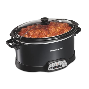 Hamilton Beach Portable 7 Quart Programmable Slow Cooker with Lid Latch Strap for Easy Travel