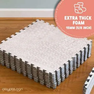 Play Platoon Non-Toxic Extra-Thick Childrens Foam Play Mats for Floor, 9 Tiles - 72 x 72 inch Comfortable Cushioned Foam Floor Puzzle Tiles for Kids & Toddlers with 24 x 24 inch Sets - Khaki