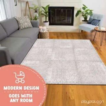 Play Platoon Non-Toxic Extra-Thick Childrens Foam Play Mats for Floor, 9 Tiles - 72 x 72 inch Comfortable Cushioned Foam Floor Puzzle Tiles for Kids & Toddlers with 24 x 24 inch Sets - Khaki