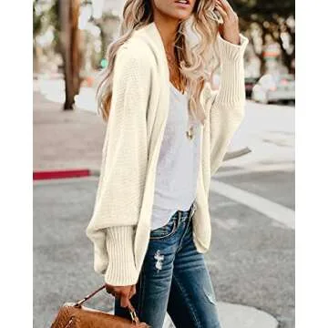Imily Bela Womens Kimono Batwing Cable Knitted Slouchy Oversized Wrap Cardigan Sweater (Medium, Whit...