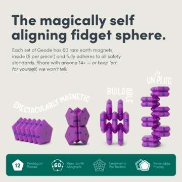 Speks Geode Pentagons Magnetic Fidget Toy for Adults & Teens 14+ | Sensory Gadget for Stress Relief, Office Desk Toy Present, Christmas Gift, Holiday Stocking Stuffer | Razzle, 12-Piece Set