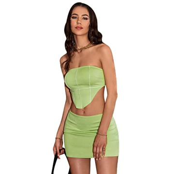Chic SOLY HUX Bandeau Crop Top and Skirt Set in Lime Green