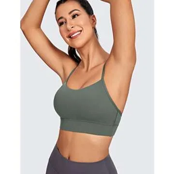 CRZ YOGA Butterluxe Womens Y-Back Racerback Sports Bra - Spaghetti Straps Wireless Scoop Neck Athletic Padded Yoga Tops Grey Sage Medium