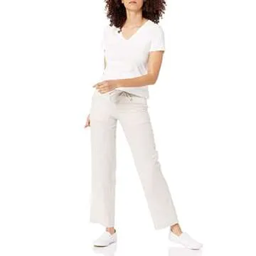 Amazon Essentials Women's Linen Blend Drawstring Relaxed Fit Wide Leg Pant (Available in Plus Size), Ecru, Small