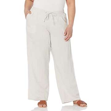 Amazon Essentials Women's Linen Blend Drawstring Relaxed Fit Wide Leg Pant (Available in Plus Size), Ecru, Small