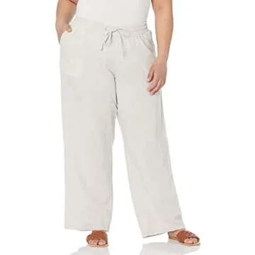 Amazon Essentials Women's Linen Blend Drawstring Relaxed Fit Wide Leg Pant (Available in Plus Size), Ecru, Small