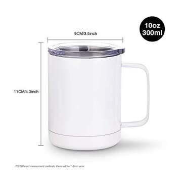 PYD Life Sublimation Coffee Mugs 10 OZ White Blanks Stainless Steel Double Wall Tumbler with Handle and Lid for Mug Tumbler Press Machine Sublimation Print 4 Pack