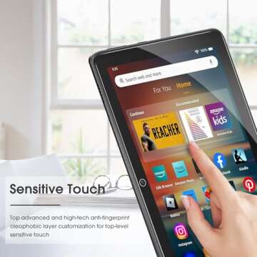 OMOTON Screen Protector for New Amazon Kindle Fire HD 8/8 Plus/Kids/Kids Pro Tablet(2024/2022/2020, 12th/10th Generation, 8 inch), Tempered Glass/9H Hardness/Case Friendly, 2 Pack