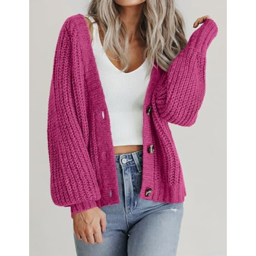 Zeagoo Women's Button Cardigan 2025 Long Sleeve Loose Knit Button Up Cardigan Sweaters Rose