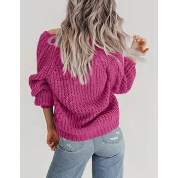 Zeagoo Women's Button Cardigan 2025 Long Sleeve Loose Knit Button Up Cardigan Sweaters Rose