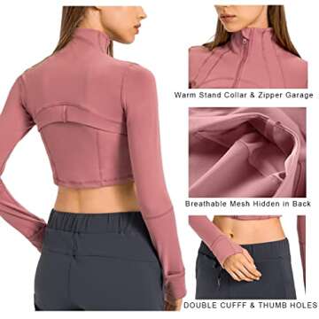 KTILG Womens Cropped Jacket Zip Up Pullover Athletic Workout Fitness Yoga Gym Jackets Long Sleeve Activewear Tops