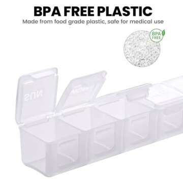 Sukuos Extra Large Weekly Pill Organizer, 7 Day Daily Pill Box Case Arthritis Friendly, Silkscreen Printed Medicine Container with Clear Lid for Vitamins, Fish Oils or Supplements (White)