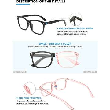 Blue Light Blocking Glasses - 2 Pack Stylish Designs