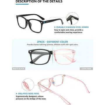Blue Light Blocking Glasses - 2 Pack Stylish Designs