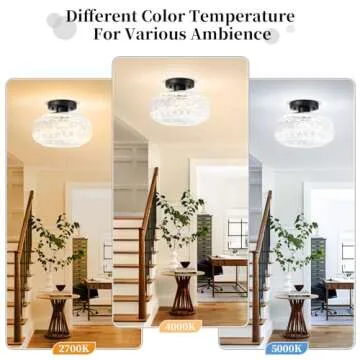 Semi Flush Mount Ceiling Light,Black Hallway Light Fixture,Globe Glass Close to Ceiling Light,Vintage Indoor Hanging Light,Farmhouse Pendant Lamp for Kitchen Entryway Bathroom Porch,Bulb Not Included