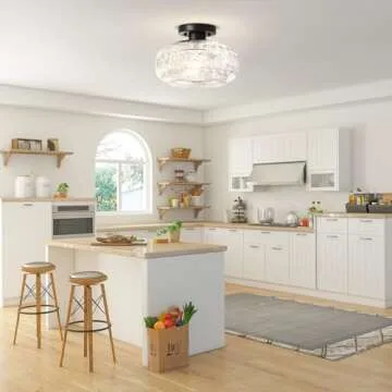 Semi Flush Mount Ceiling Light,Black Hallway Light Fixture,Globe Glass Close to Ceiling Light,Vintage Indoor Hanging Light,Farmhouse Pendant Lamp for Kitchen Entryway Bathroom Porch,Bulb Not Included