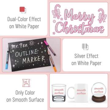 Mr. Pen - Double Line Shimmer Markers, 10 Colors, Self-Outline Metallic Pens, Craft Pens