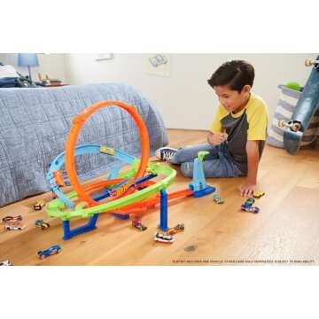 Hot Wheels Toy Car Track Set, Action Loop Cyclone Challenge, 18-in Tall, 2 Ways to Play & Easy Stora...
