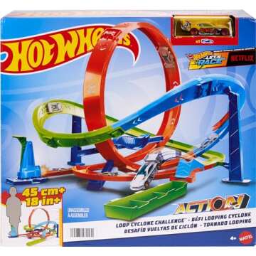 Hot Wheels Toy Car Track Set, Action Loop Cyclone Challenge, 18-in Tall, 2 Ways to Play & Easy Storage, with 1:64 Scale Vehicle