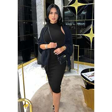 GOBLES Women's Sexy Halter High Neck Elegant Sleeveless Bodycon Midi Club Dress