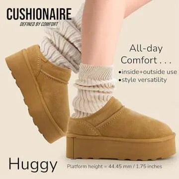 CUSHIONAIRE Women's Huggy Genuine Suede Cozy Mule Platform +Memory Foam, Wide Widths Available, Ches...