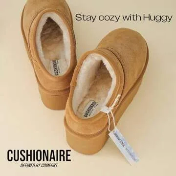 CUSHIONAIRE Women's Huggy Genuine Suede Cozy Mule Platform +Memory Foam, Wide Widths Available, Chestnut 7