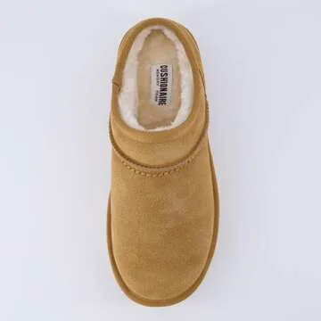 CUSHIONAIRE Women's Huggy Genuine Suede Cozy Mule Platform +Memory Foam, Wide Widths Available, Chestnut 7