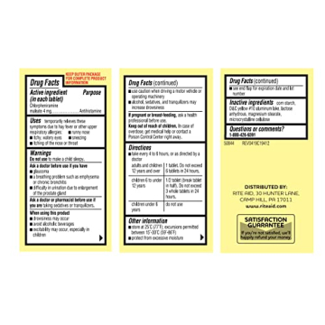 Rite Aid 4mg Chlorpheniramine Maleate Allergy Relief Tablets