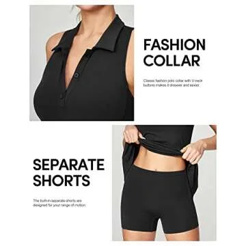 IUGA Tennis Dress for Women, Golf Workout Dresses with Shorts Underneath Built-in Bra Exercise Athletic Dress with Pockets Black