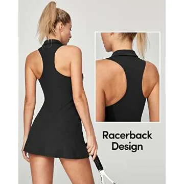 IUGA Tennis Dress for Women, Golf Workout Dresses with Shorts Underneath Built-in Bra Exercise Athletic Dress with Pockets Black
