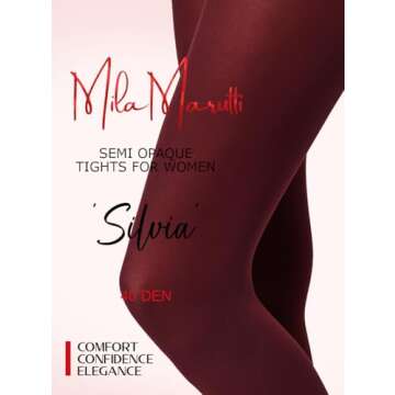 Mila Marutti Burgundy Tights for Women | Maroon Stockings for Women | Wine Color Semi Sheer Pantyhos...