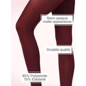Mila Marutti Burgundy Tights for Women | Maroon Stockings for Women | Wine Color Semi Sheer Pantyhose Nylons - Burgundy, M