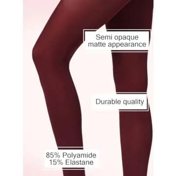 Mila Marutti Burgundy Tights for Women | Maroon Stockings for Women | Wine Color Semi Sheer Pantyhose Nylons - Burgundy, M