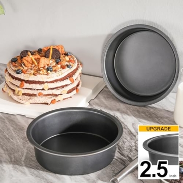 HONGBAKE Round Cake Pan Set for Baking, 8 Inch, Nonstick Deeper Circle Cake Pans with Wider Grips, 2 Pieces Layer Cake Tin, Cheesecake Mold, Huty Duty, Dishwasher Safe - Grey