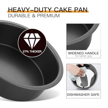 HONGBAKE Round Cake Pan Set for Baking, 8 Inch, Nonstick Deeper Circle Cake Pans with Wider Grips, 2 Pieces Layer Cake Tin, Cheesecake Mold, Huty Duty, Dishwasher Safe - Grey