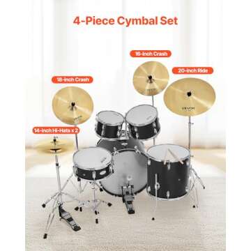 VEVOR Cymbal Pack – 5 Pieces Alloy Cymbals with Drumsticks & Bag
